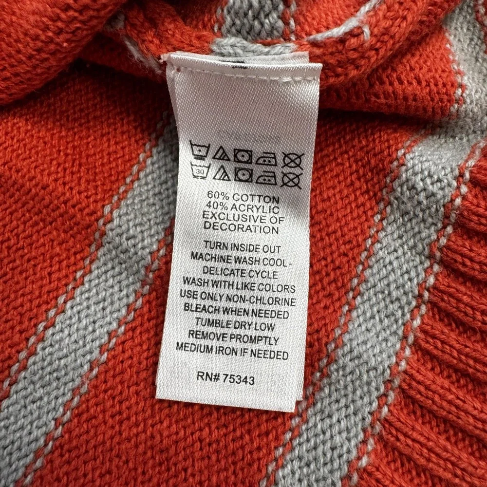 Nula Bug Sweater Dress Girls 5 Orange Gray Striped Fox Knit Long Sleeve Cute Bow